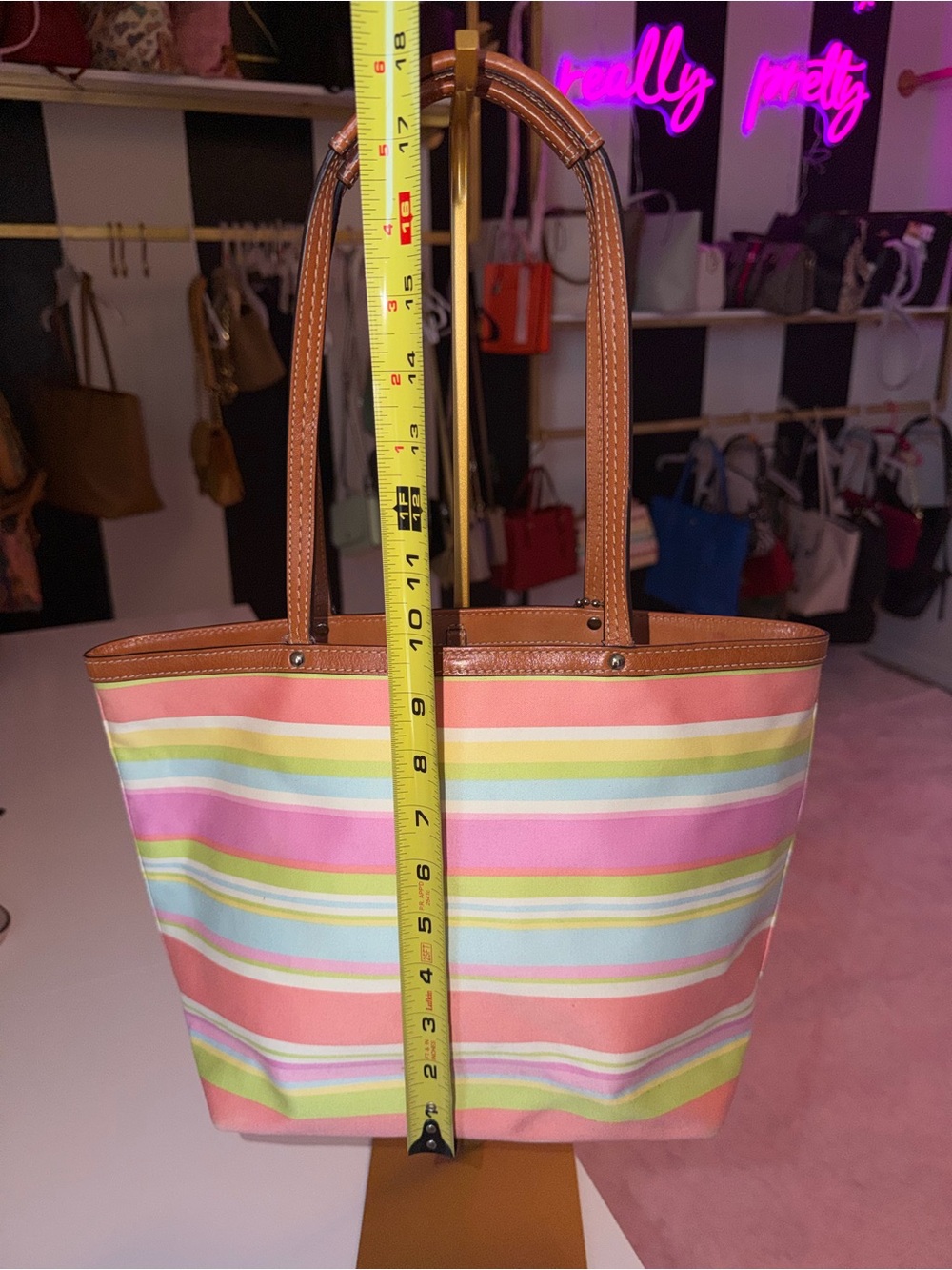 π Authentic Coach Pastel Rainbow Stripe Tote multicolored handbag π - Picture 7 of 14